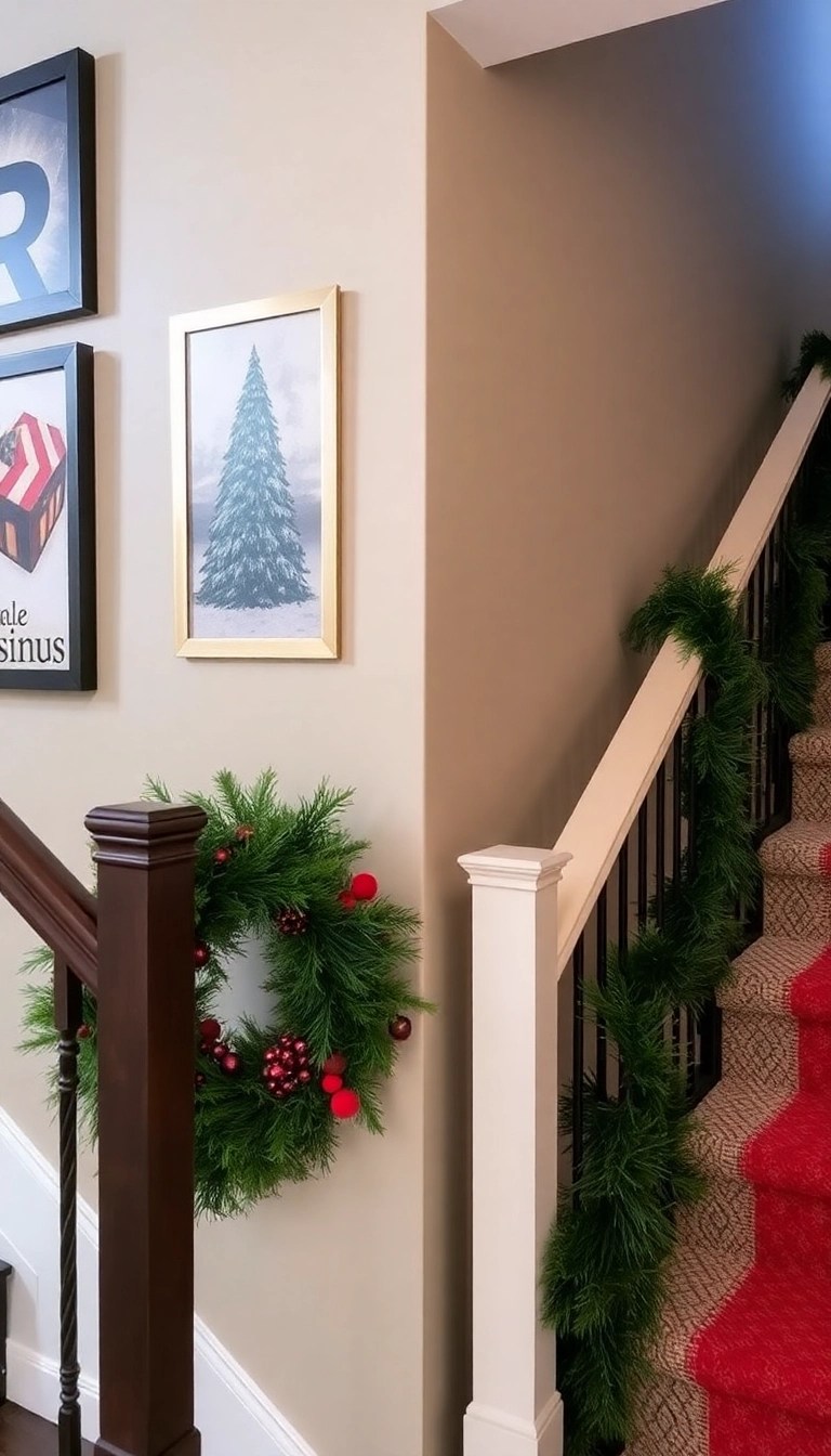 10 Easy DIY Inspirations for Gorgeous Staircase Holiday Decor! - 10. Festive Wall Art