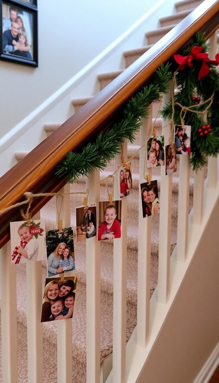 10 Easy DIY Inspirations for Gorgeous Staircase Holiday Decor! - 5. DIY Photo Garland
