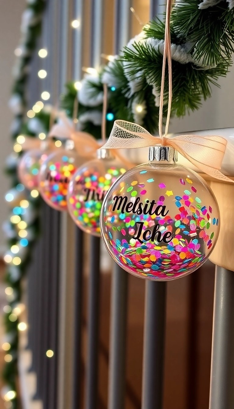 10 Easy DIY Inspirations for Gorgeous Staircase Holiday Decor! - 7. Personalized Ornaments