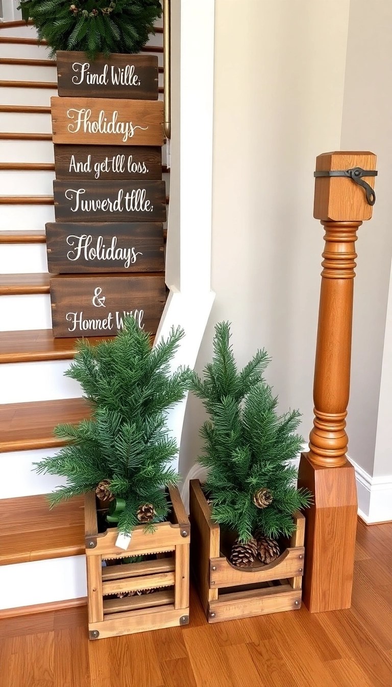 10 Easy DIY Inspirations for Gorgeous Staircase Holiday Decor! - 8. Rustic Wooden Accents