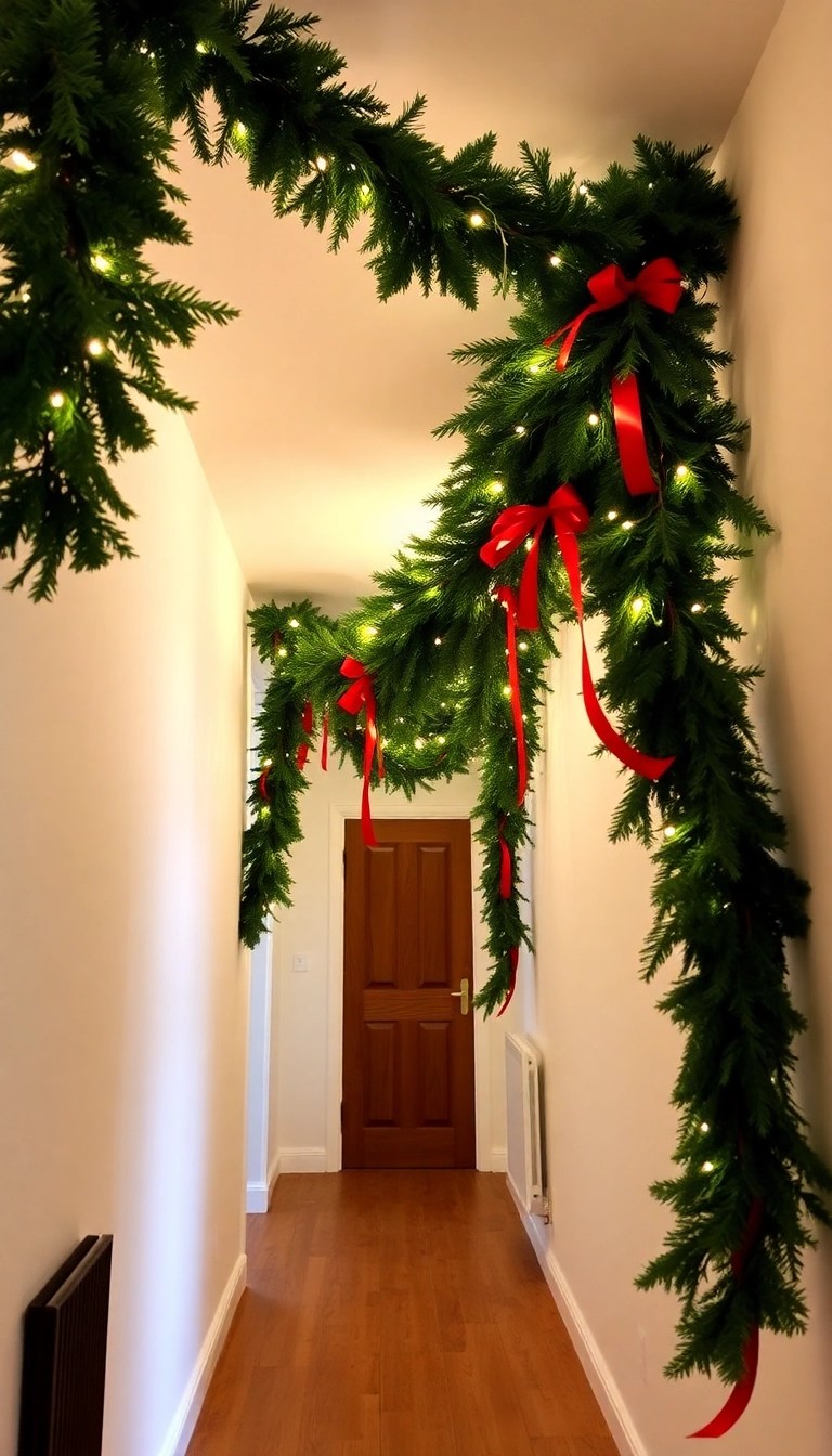 10 Stunning DIY Christmas Hallway Decor Ideas That Will Leave You in Awe! - 1. Evergreen Garland Overhead