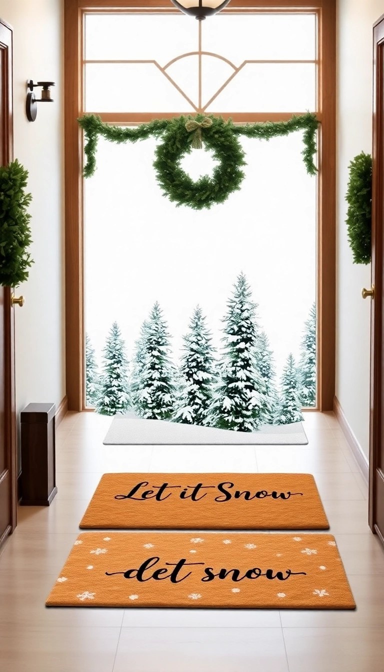 10 Stunning DIY Christmas Hallway Decor Ideas That Will Leave You in Awe! - 10. Snowy Wonderland Floor Mat