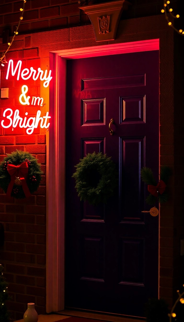 11 Unique Christmas Warm Front Door Lights That Will Make Your Home Stand Out This Holiday Season! - 11. Neon Christmas Signs