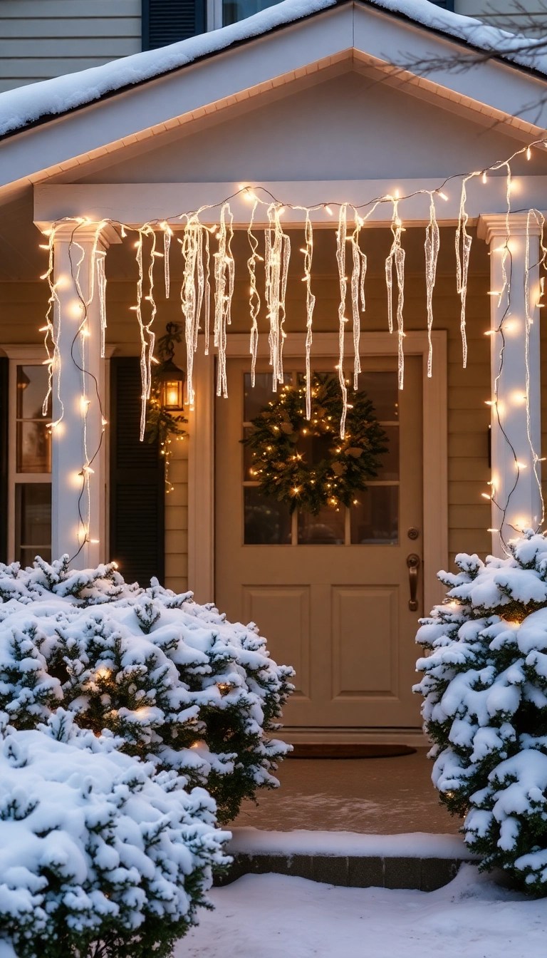 11 Unique Christmas Warm Front Door Lights That Will Make Your Home Stand Out This Holiday Season! - 2. Twinkling Icicle Lights