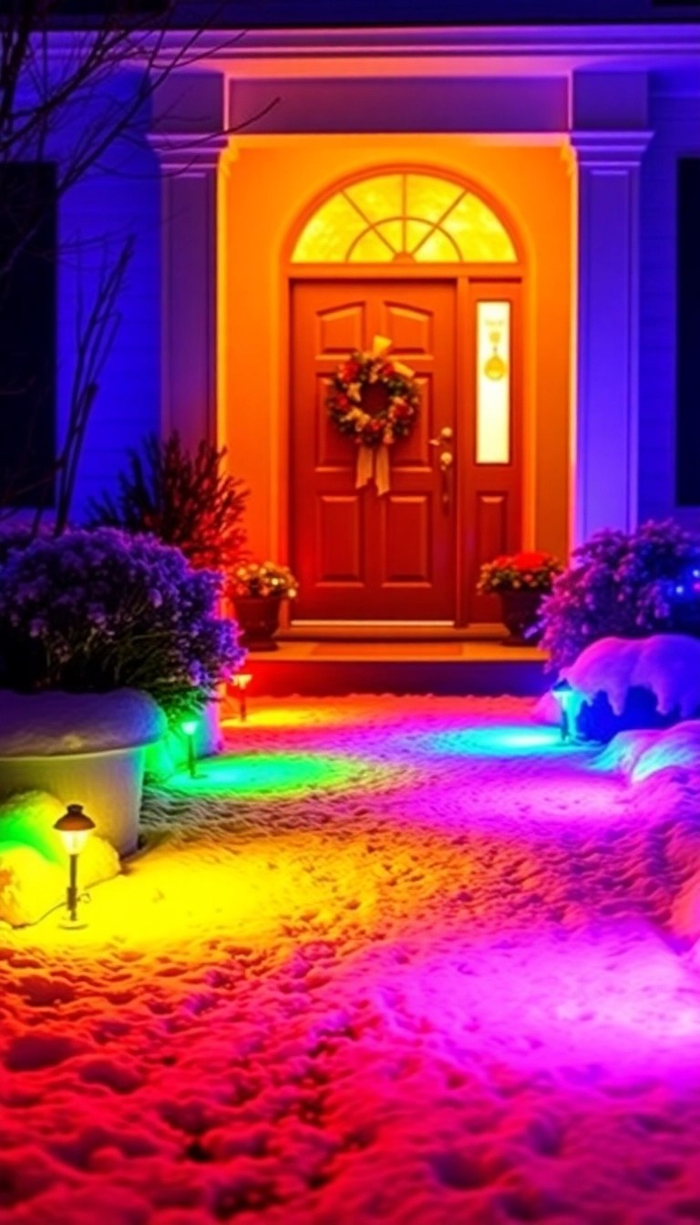 11 Unique Christmas Warm Front Door Lights That Will Make Your Home Stand Out This Holiday Season! - 7. Color-Changing Path Lights