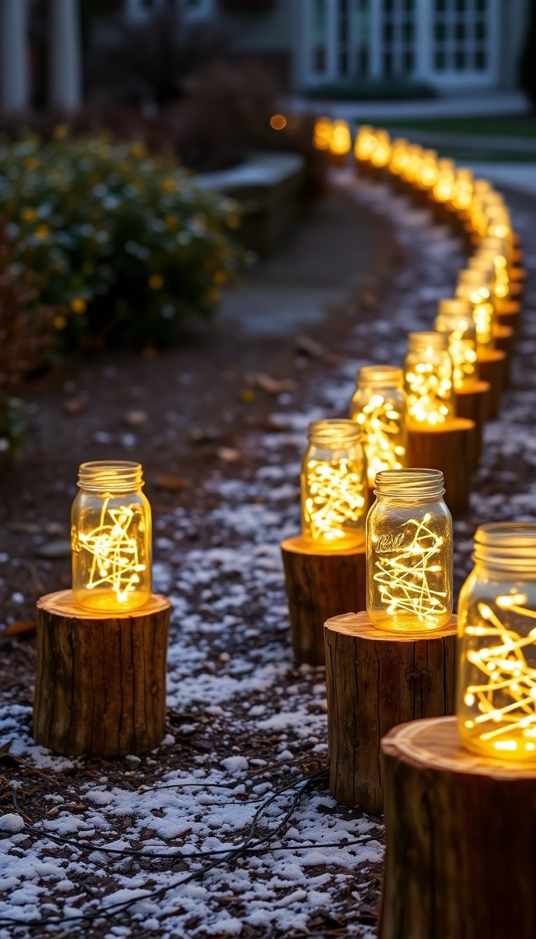 12 DIY Christmas Light Hacks That Will Transform Your Outdoor Space (You Won't Believe #8!) - 1. Light-Up Pathway with Mason Jars