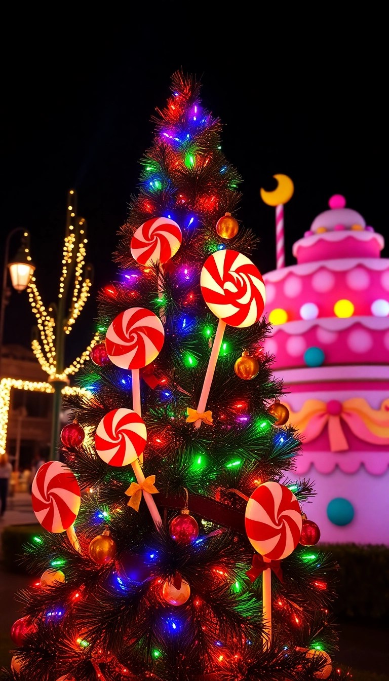 18 Themed Christmas Tree Lights That Will Wow Your Guests (Don't Miss #5!) - 12. Candy Land