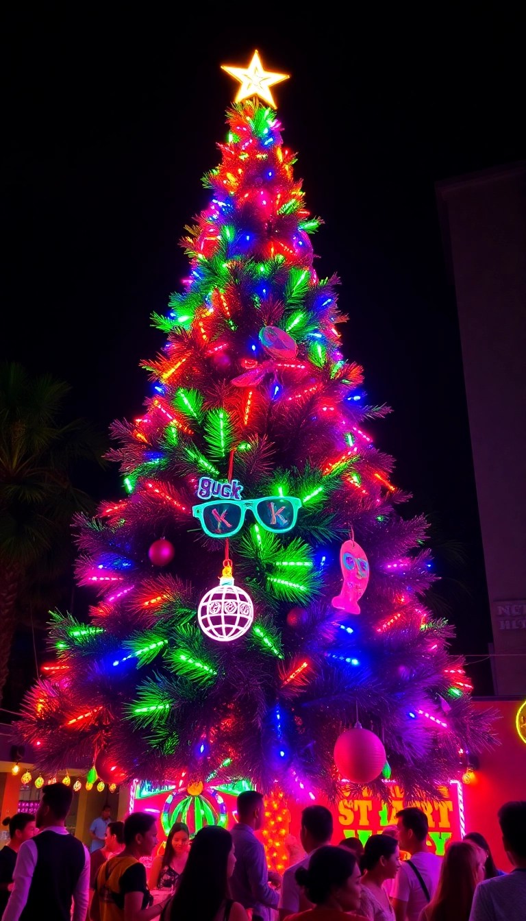18 Themed Christmas Tree Lights That Will Wow Your Guests (Don't Miss #5!) - 8. Bold and Bright Neon